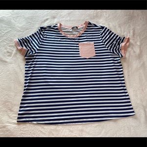Navy Blue & White Stripped SHEIN T Shirt